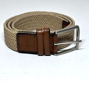 Dockers Braided Web Belt Mens SM 30-32 Tan Brown 11DK0360 Stretch Logo Preppy